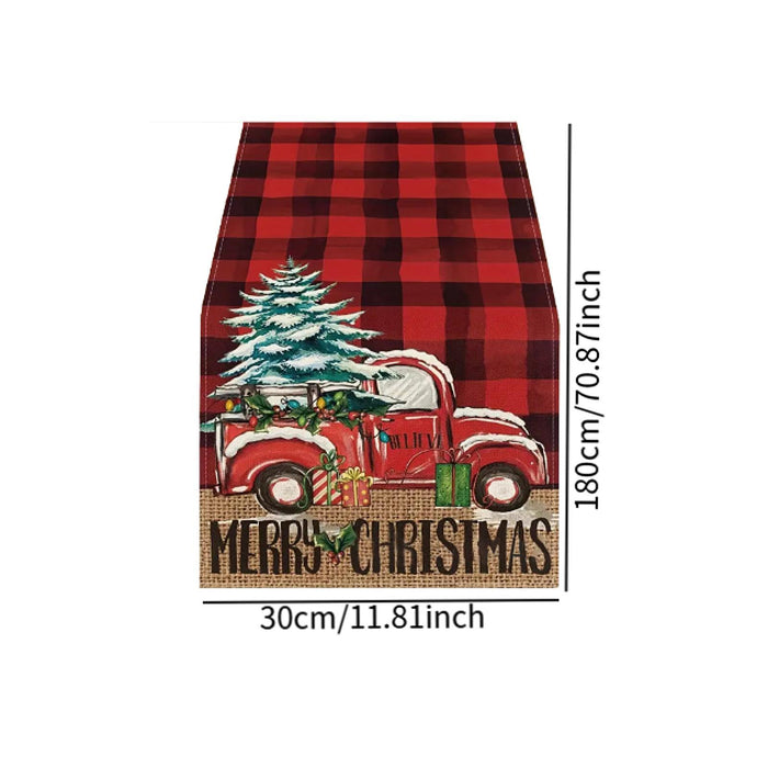 Crofta Xmas Tablecloth Festival Centerpiece Dinner Xmas Home Christmas Table Runner with Car