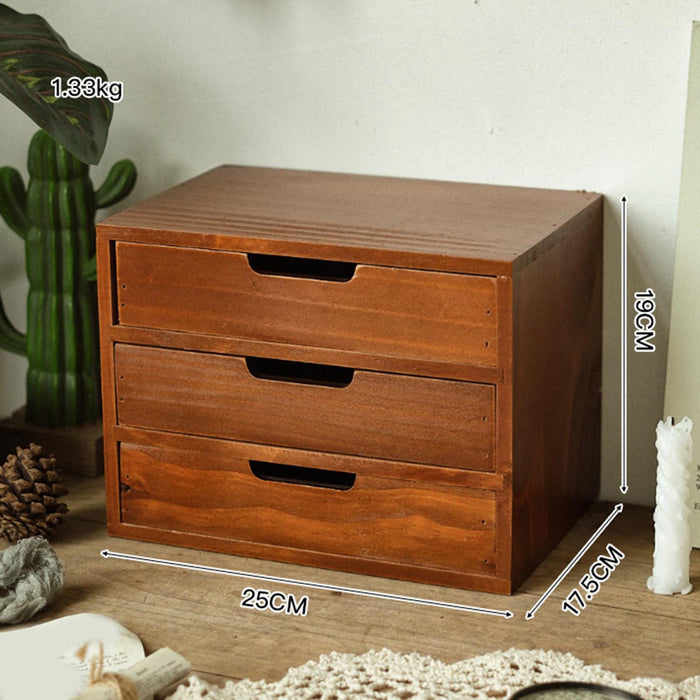 Crofta Wood Desktop Organizer Creative Pull Out Drawers for Farmhouse Bedroom Study 25x17.5x19 cm 3 Drawers