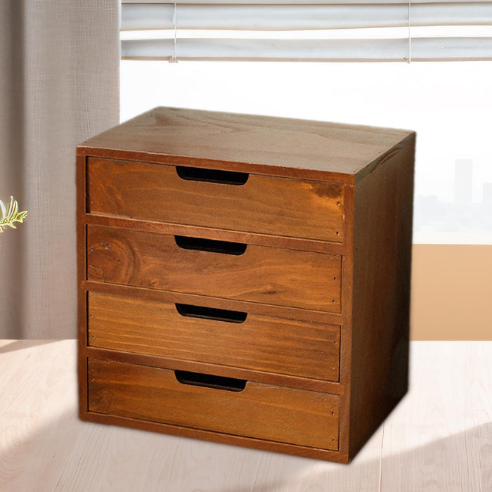 Crofta Wood Desktop Organizer Creative Pull Out Drawers for Farmhouse Bedroom Study 25x17.5x25 cm 4 Drawers