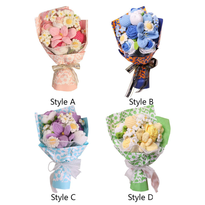 Crofta 14inch Crochet Flowers Knitted Bouquet Artificial for Best Friend Girlfriend Style A