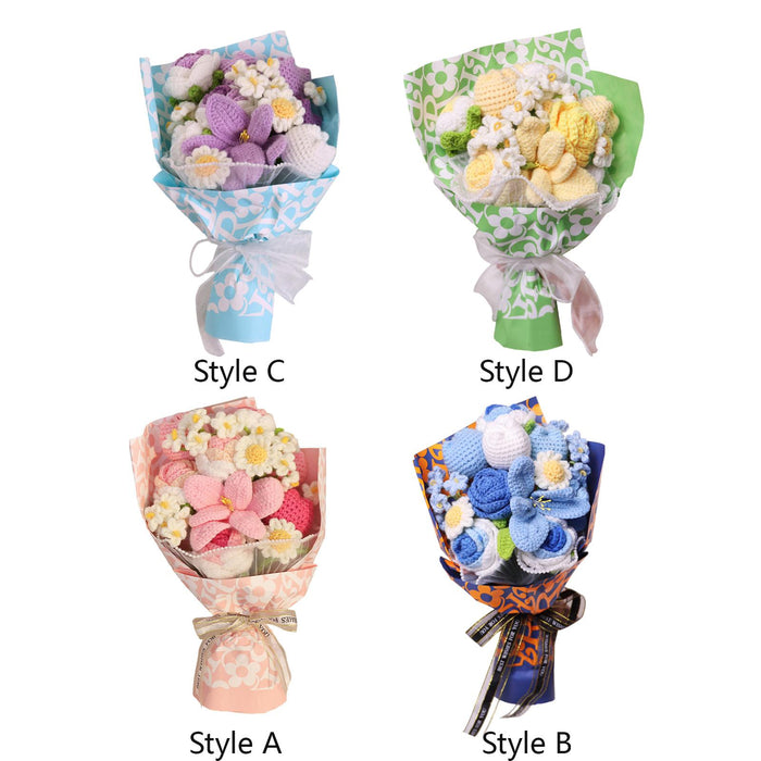 Crofta 14inch Crochet Flowers Knitted Bouquet Artificial for Best Friend Girlfriend Style A