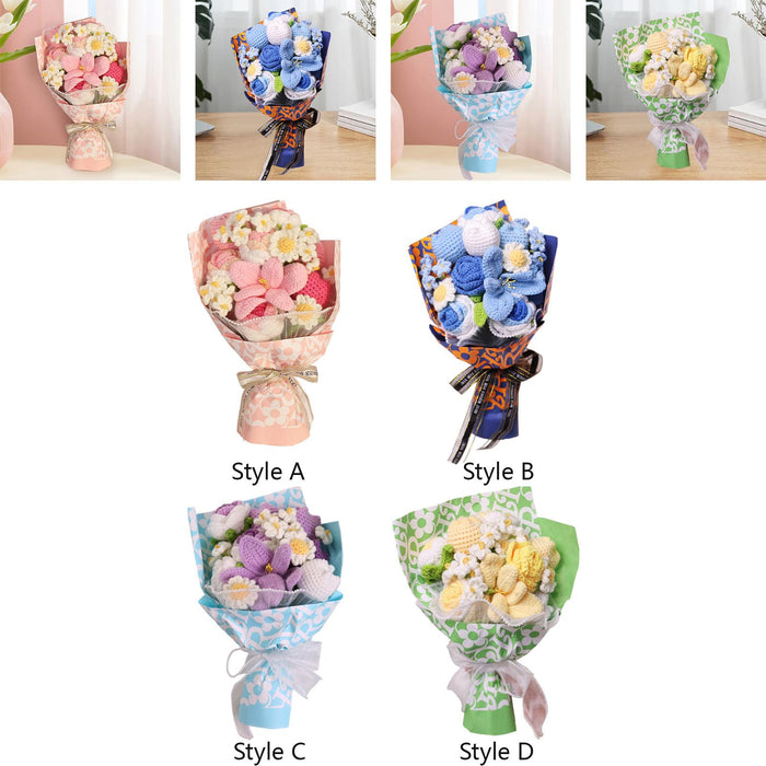 Crofta 14inch Crochet Flowers Knitted Bouquet Artificial for Best Friend Girlfriend Style A