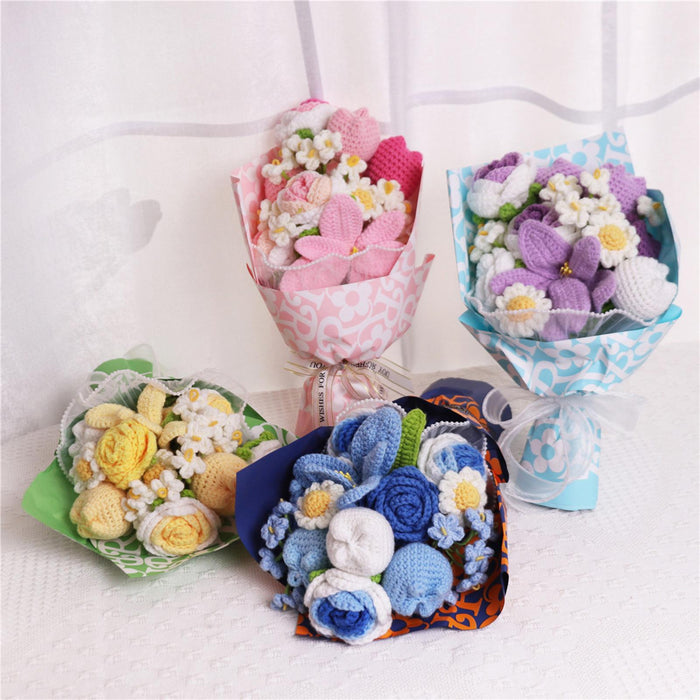 Crofta 14inch Crochet Flowers Knitted Bouquet Artificial for Best Friend Girlfriend Style A