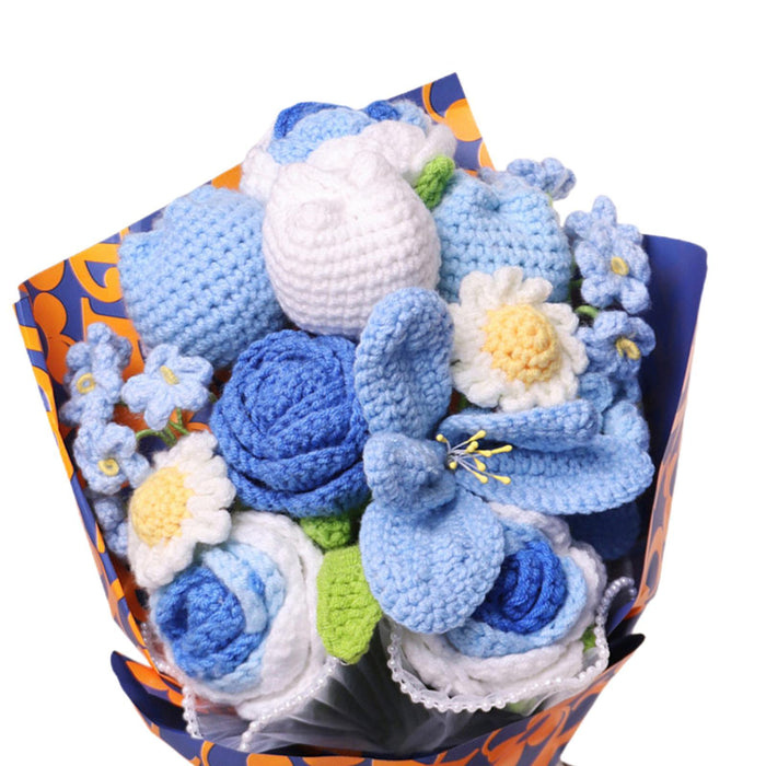 Crofta 14inch Crochet Flowers Knitted Bouquet Artificial for Best Friend Girlfriend Style B