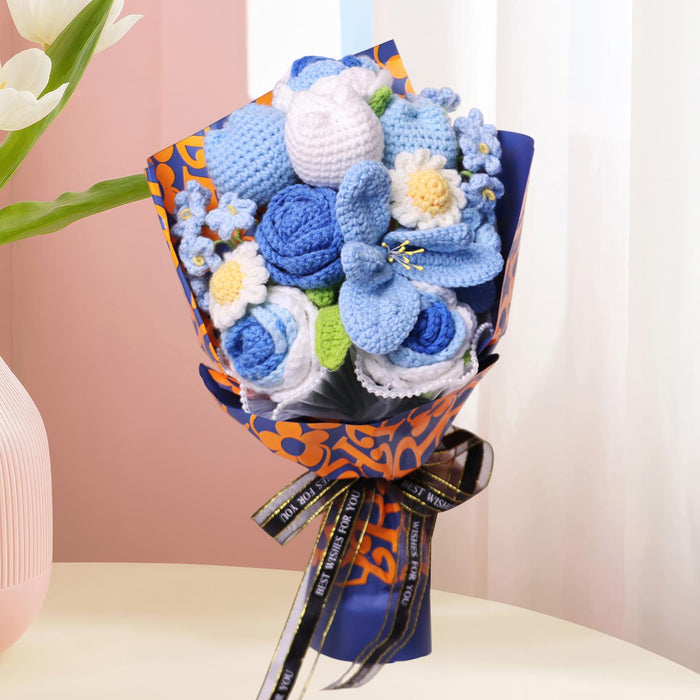 Crofta 14inch Crochet Flowers Knitted Bouquet Artificial for Best Friend Girlfriend Style B