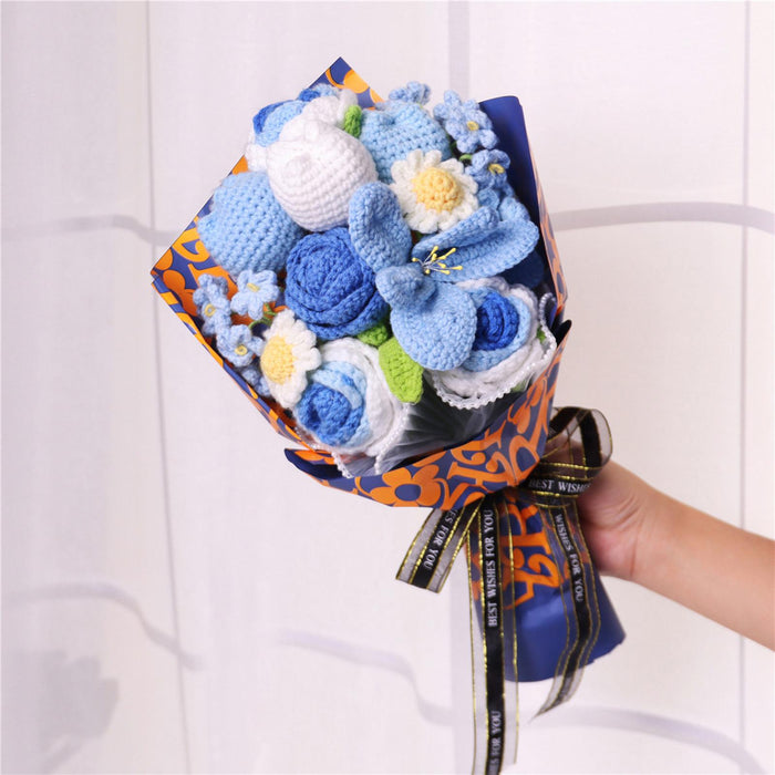 Crofta 14inch Crochet Flowers Knitted Bouquet Artificial for Best Friend Girlfriend Style B