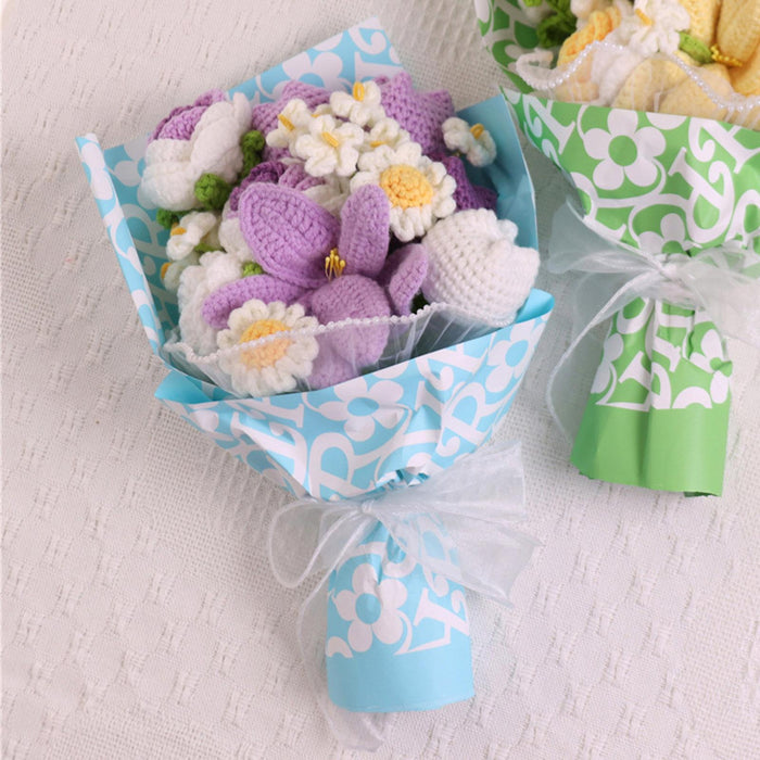 Crofta 14inch Crochet Flowers Knitted Bouquet Artificial for Best Friend Girlfriend Style C