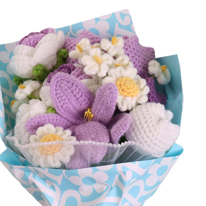 Crofta 14inch Crochet Flowers Knitted Bouquet Artificial for Best Friend Girlfriend Style C