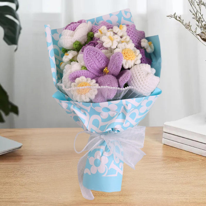 Crofta 14inch Crochet Flowers Knitted Bouquet Artificial for Best Friend Girlfriend Style C