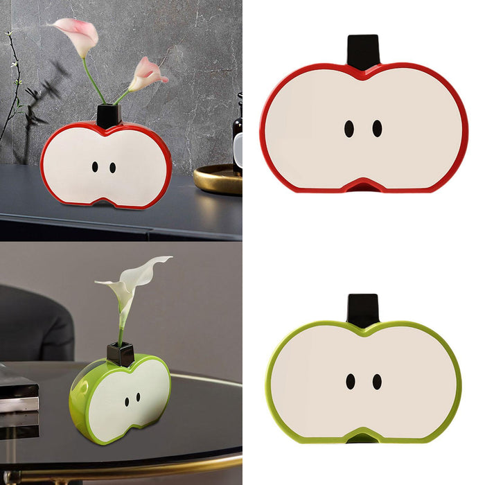 Crofta Apples Shape Vase Crafts Tabletop Ornament for Farmhouse Cabinet Dining Room Red