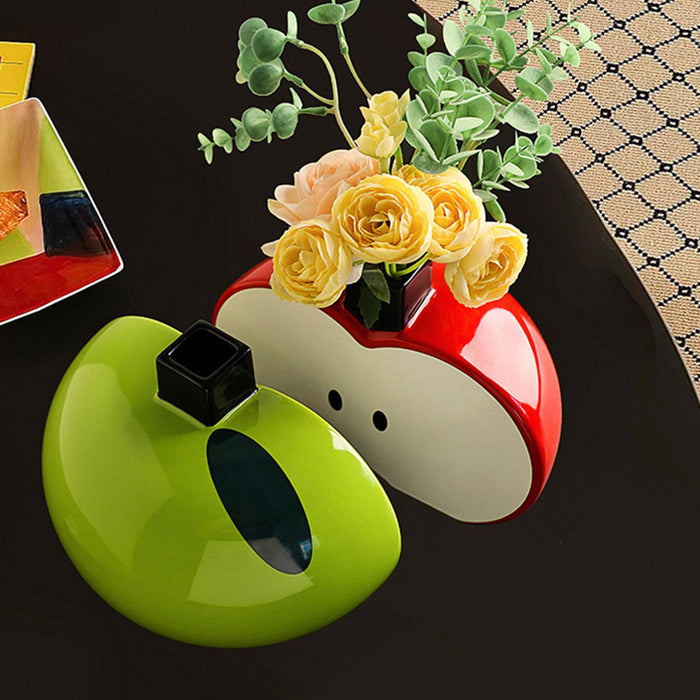 Crofta Apples Shape Vase Crafts Tabletop Ornament for Farmhouse Cabinet Dining Room Green