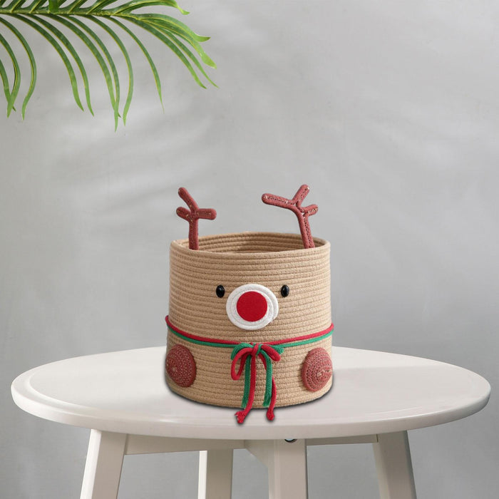 Crofta Reindeer Christmas Basket Storage Bin for Clothes Towels Living Room Holiday L