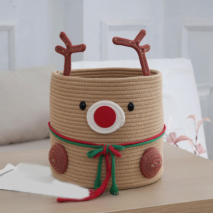 Crofta Reindeer Christmas Basket Storage Bin for Clothes Towels Living Room Holiday L