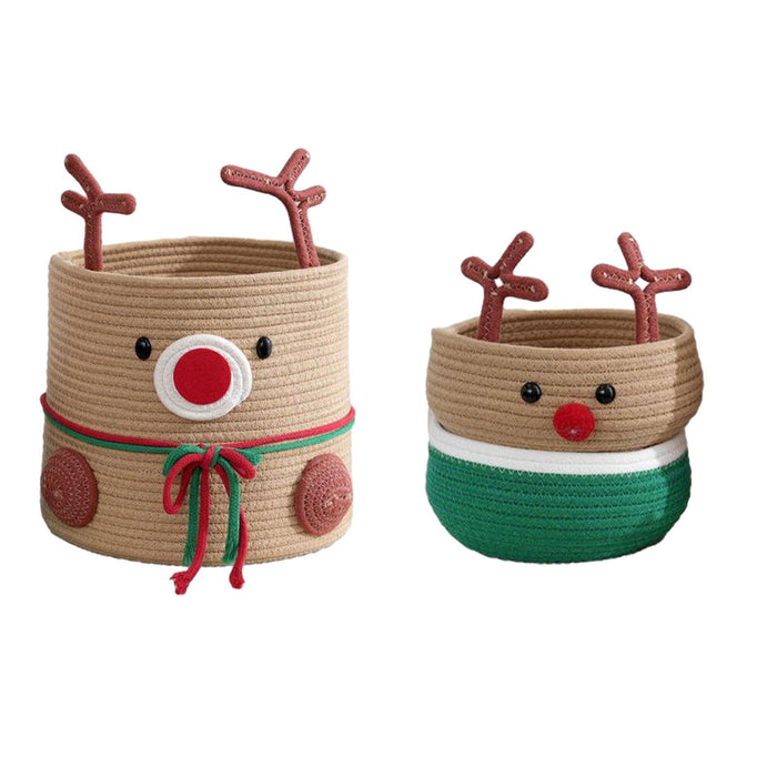 Crofta Reindeer Christmas Basket Storage Bin for Clothes Towels Living Room Holiday L