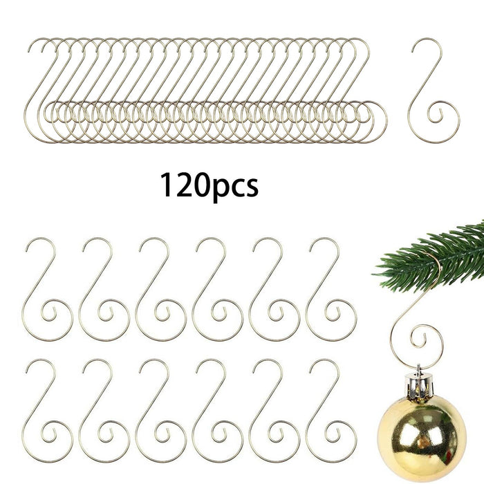 Crofta 120Pcs Christmas Ornament Hooks Iron for Lanterns Christmas Tree Decorations Gold