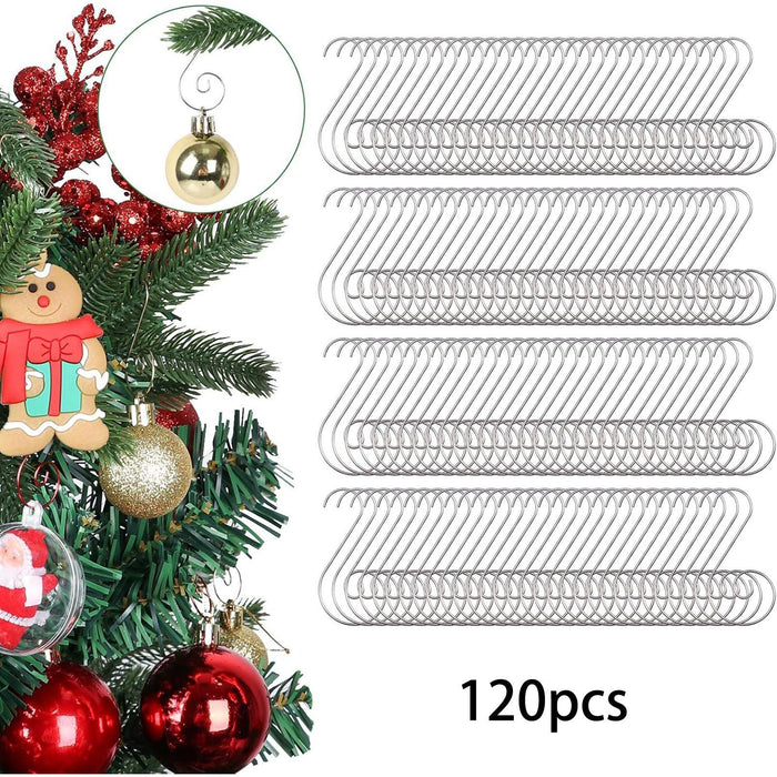 Crofta 120Pcs Christmas Ornament Hooks Iron for Lanterns Christmas Tree Decorations Silver