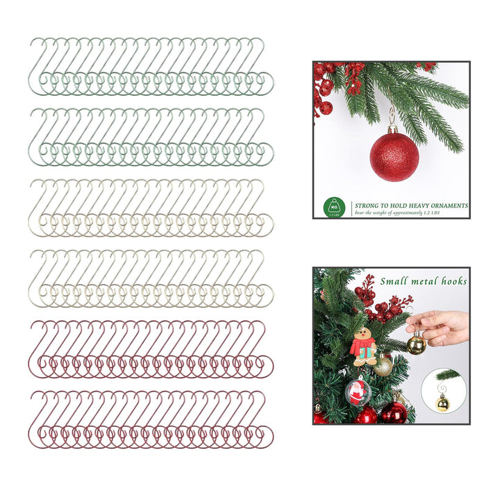 Crofta 120Pcs Christmas Ornament Hooks Iron for Lanterns Christmas Tree Decorations Gold Green Red