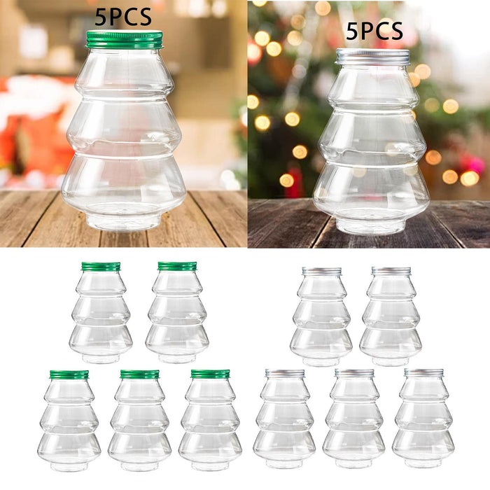 Crofta 5 Pieces Christmas Tree Candy Jar Cookie Jar for Xmas Festival Party Kitchen Green Lid