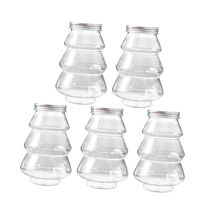 Crofta 5 Pieces Christmas Tree Candy Jar Cookie Jar for Xmas Festival Party Kitchen Silver Lid