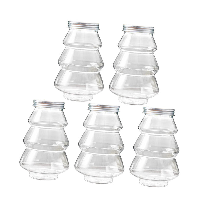 Crofta 5 Pieces Christmas Tree Candy Jar Cookie Jar for Xmas Festival Party Kitchen Silver Lid