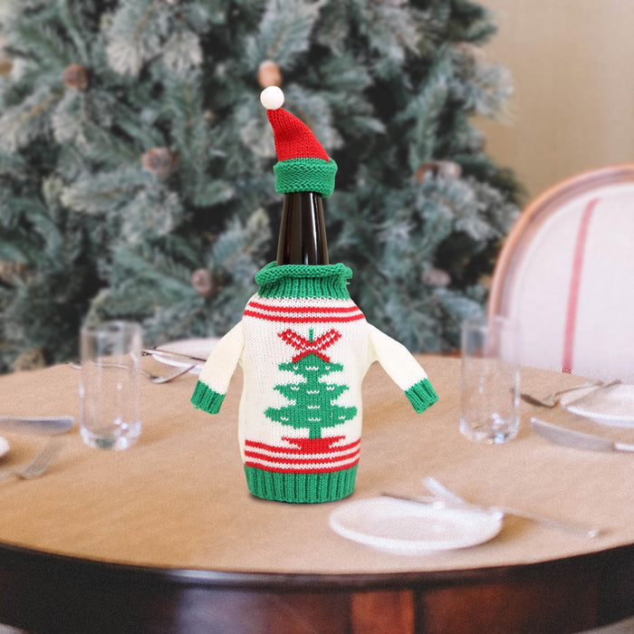 Crofta Wine Bottle Cover Holiday Accessories Decorative Dinner Table Decor with Hat Christmas Tree