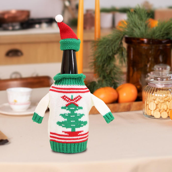 Crofta Wine Bottle Cover Holiday Accessories Decorative Dinner Table Decor with Hat Christmas Tree