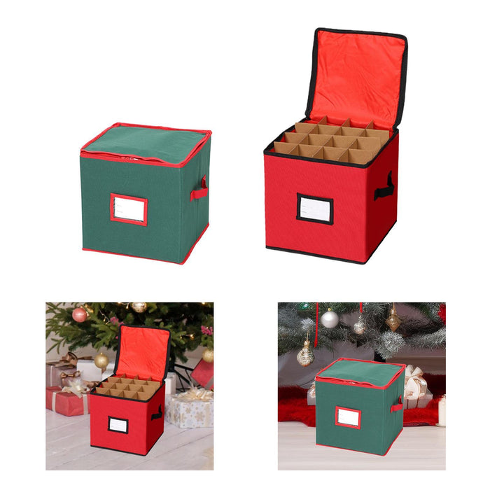 Crofta Christmas Tree Ball Container Bin Two Zipper Christmas Ornament Storage Box red