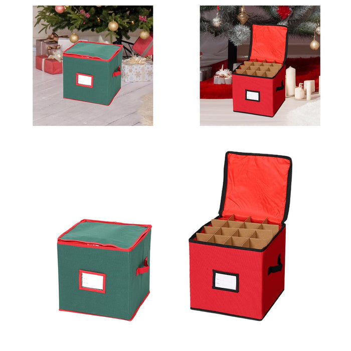 Crofta Christmas Tree Ball Container Bin Two Zipper Christmas Ornament Storage Box red