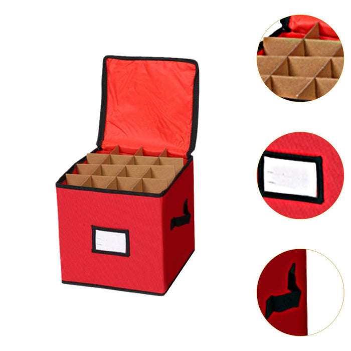 Crofta Christmas Tree Ball Container Bin Two Zipper Christmas Ornament Storage Box red