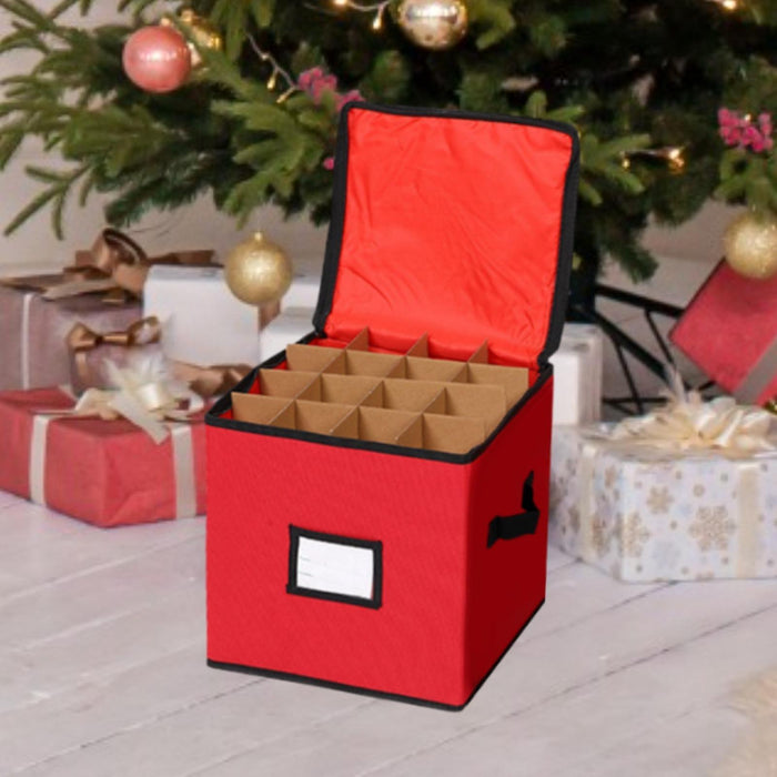 Crofta Christmas Tree Ball Container Bin Two Zipper Christmas Ornament Storage Box red