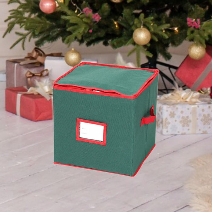 Crofta Christmas Tree Ball Container Bin Two Zipper Christmas Ornament Storage Box green