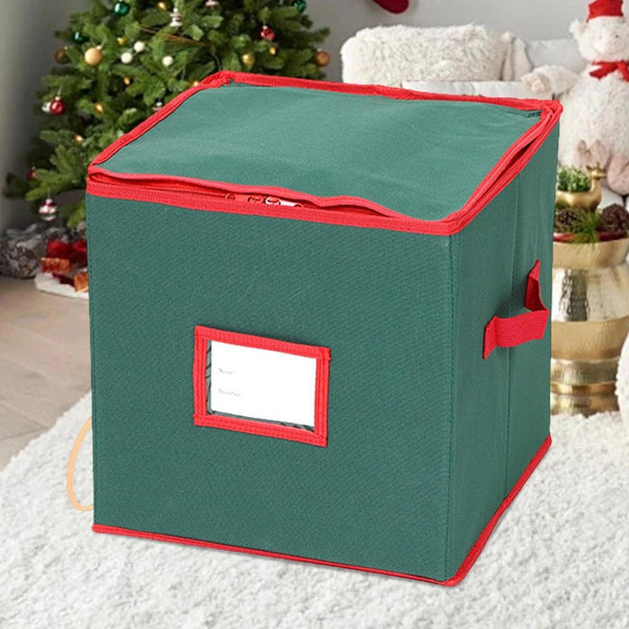 Crofta Christmas Tree Ball Container Bin Two Zipper Christmas Ornament Storage Box green