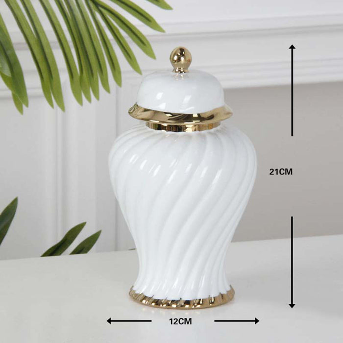 Crofta Ceramic Flower Vase Ceramic Ginger Jar with Lid for Bookshelf Party Entrance White