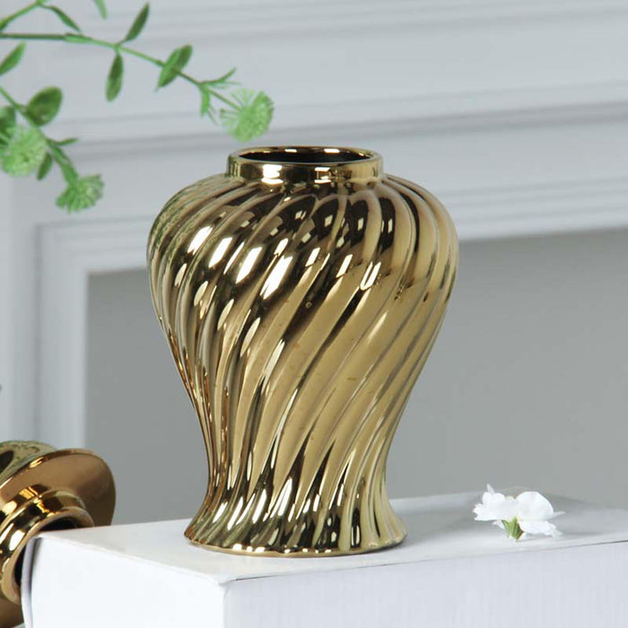 Crofta Ceramic Flower Vase Ceramic Ginger Jar with Lid for Bookshelf Party Entrance Gold