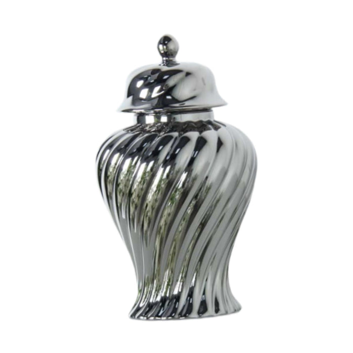 Crofta Ceramic Flower Vase Ceramic Ginger Jar with Lid for Bookshelf Party Entrance Silvery