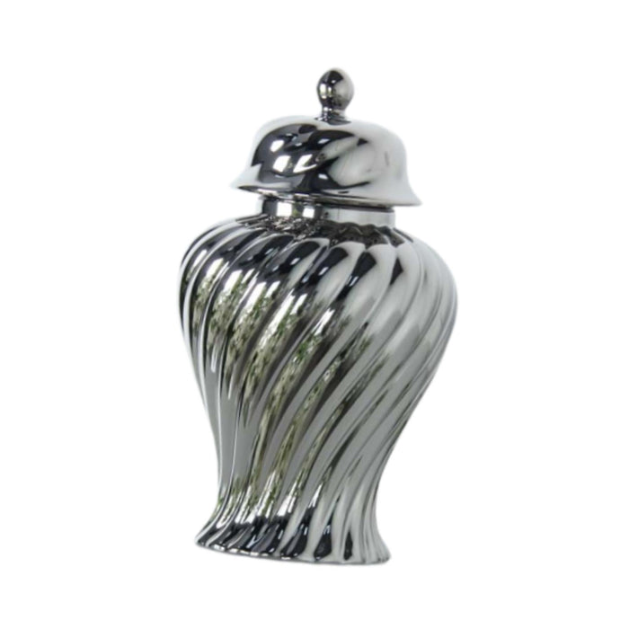 Crofta Ceramic Flower Vase Ceramic Ginger Jar with Lid for Bookshelf Party Entrance Silvery