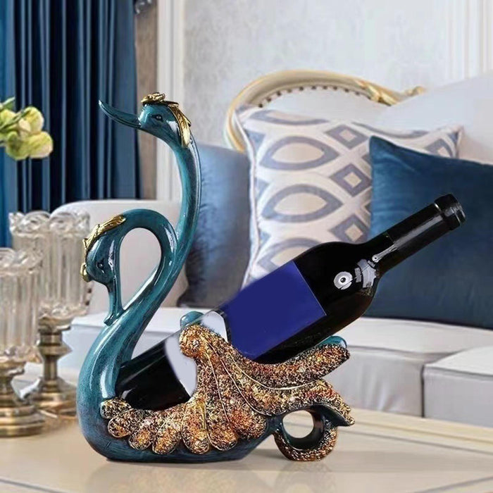 Crofta Wine Bottle Holder Modern Swan Sculpture for Creative Home Wine Lovers Gifts Blue