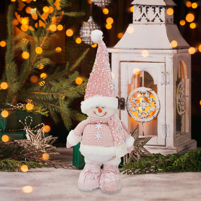 Crofta Xmas Figurine Stuffed Doll Table Ornament Gift Christmas Standing Plush Doll Snowman 47x12x6cm