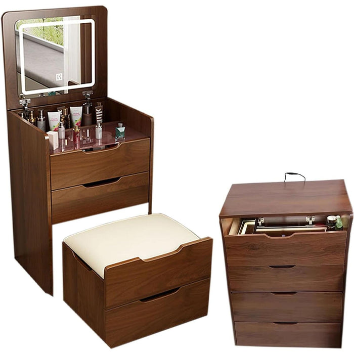 Crofta (Walnut) 3 in 1 Desk with Top Mirror,Small Make Up Set