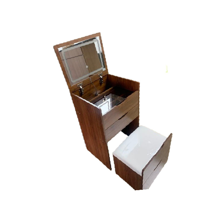 Crofta (Walnut) 3 in 1 Desk with Top Mirror,Small Make Up Set