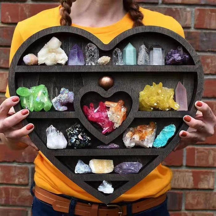 Crofta Wood Crystal Rock Wall Display Shelf Storage Rack for Study Room Lightweight Heart Shaped