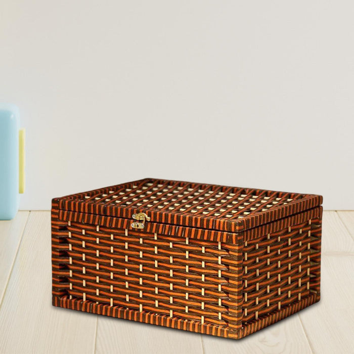 Crofta Storage Basket with Lid with Lock Organizer Case for Bedroom Home Tabletop coffee