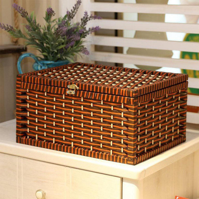 Crofta Storage Basket with Lid with Lock Organizer Case for Bedroom Home Tabletop coffee