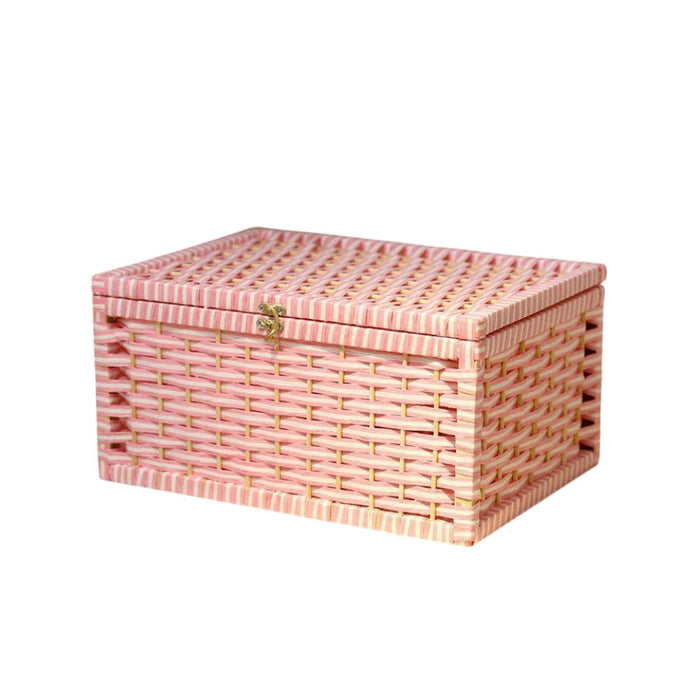 Crofta Storage Basket with Lid with Lock Organizer Case for Bedroom Home Tabletop pink