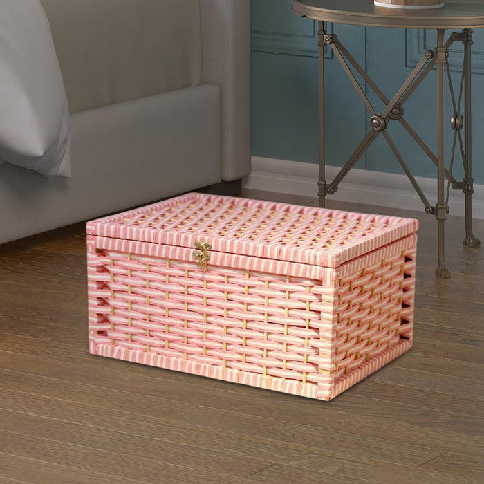 Crofta Storage Basket with Lid with Lock Organizer Case for Bedroom Home Tabletop pink