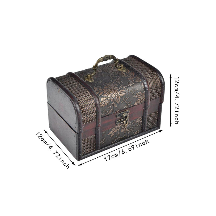 Crofta Trinket Box Wooden Treasure Chest Home Decor with Lid Hair Clips Jewelry Box 17cmx12cmx12cm