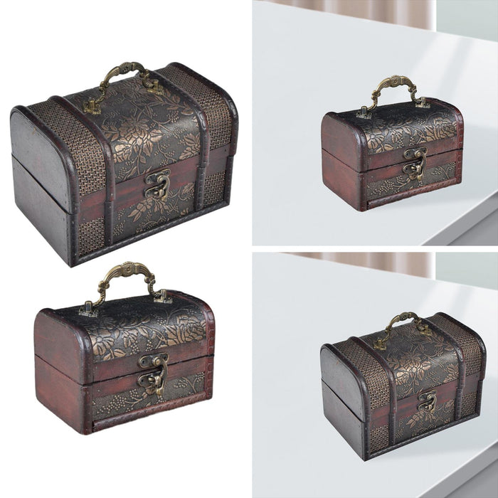 Crofta Trinket Box Wooden Treasure Chest Home Decor with Lid Hair Clips Jewelry Box 17cmx12cmx12cm