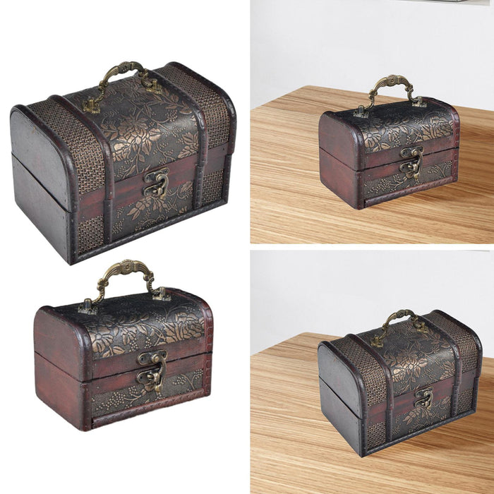 Crofta Trinket Box Wooden Treasure Chest Home Decor with Lid Hair Clips Jewelry Box 17cmx12cmx12cm