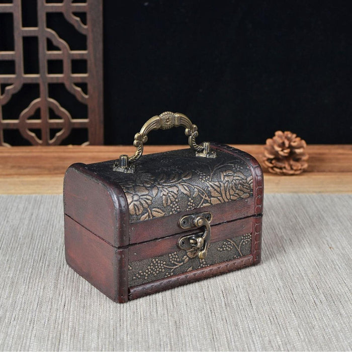 Crofta Trinket Box Wooden Treasure Chest Home Decor with Lid Hair Clips Jewelry Box 12cmx7cmx7cm