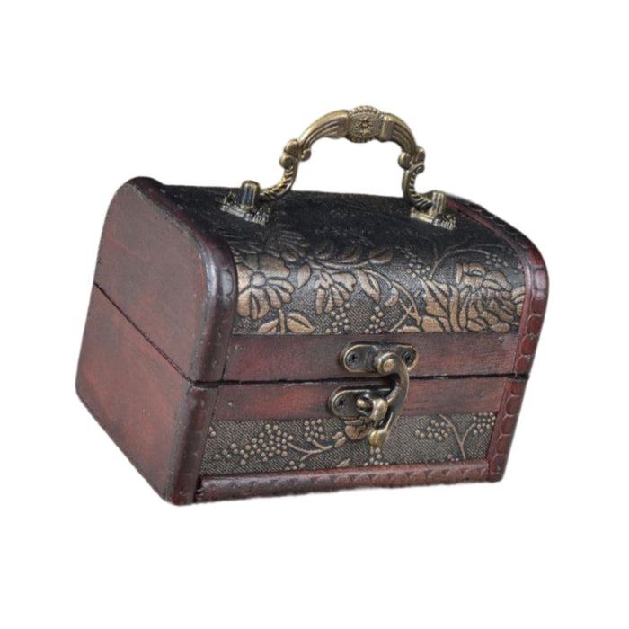 Crofta Trinket Box Wooden Treasure Chest Home Decor with Lid Hair Clips Jewelry Box 12cmx7cmx7cm